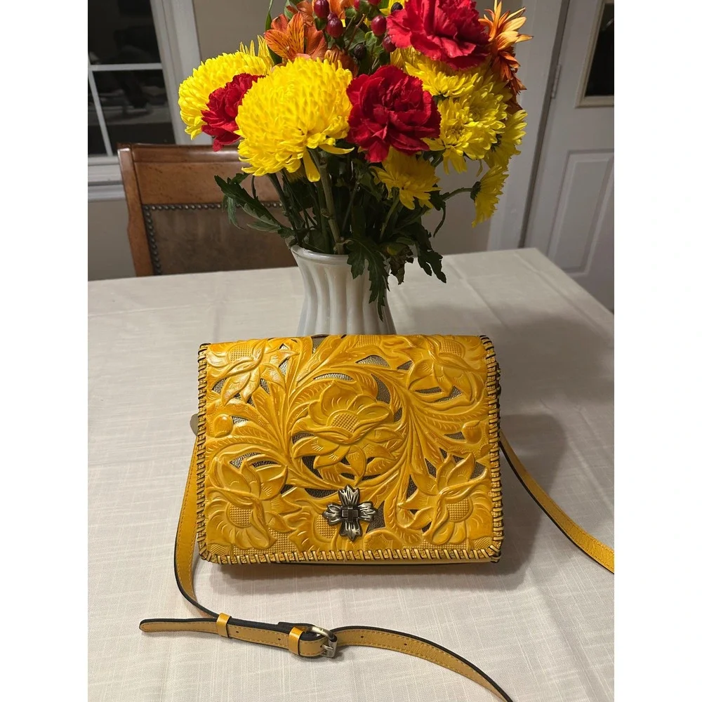 Patricia Nash 10th Anniversary Goldenrod Tooled Leather Crossbody P668353